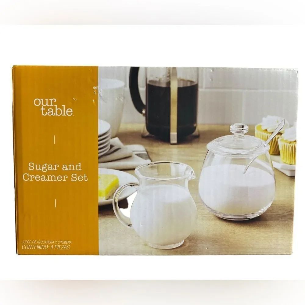 Our Table 4 Piece Clear Glass Sugar and Creamer Set New In Box
